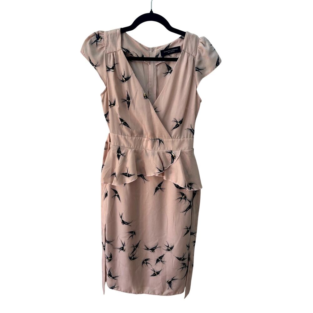 Dorothy Perkins $60 Pink Summer Dress Cap Sleeve Black Bird sz 8 UK 36 EURO A1 - Picture 2 of 8